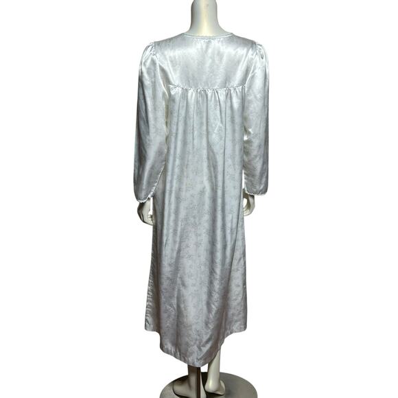 Vintage Satin Floral Nightgown, White with Pastel Flowers, Size Small - Picture 9 of 12